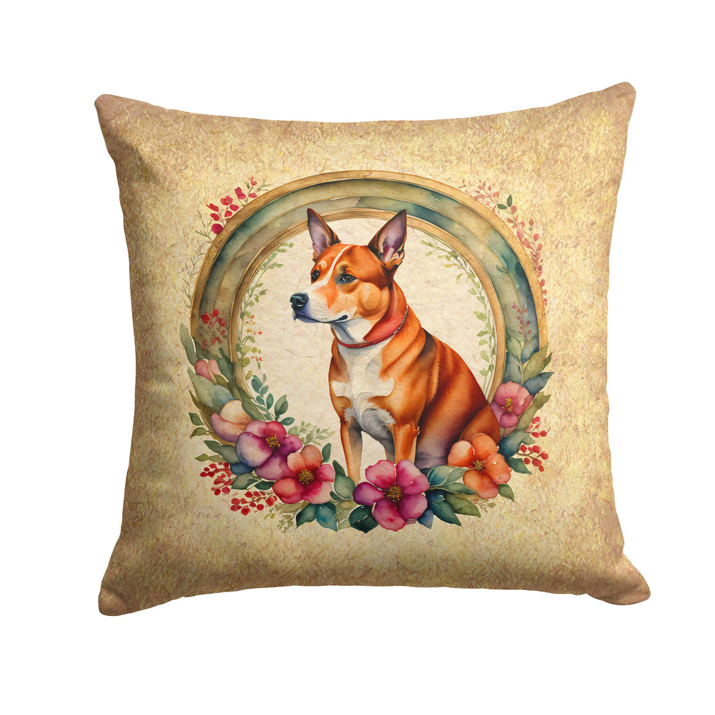 Basenji and Flowers Decorative Throw Pillow 18x18 Indoor Outdoor Accent Cushion, Fabric Cover with Insert for Sofa, Bed, Porch & Living Room