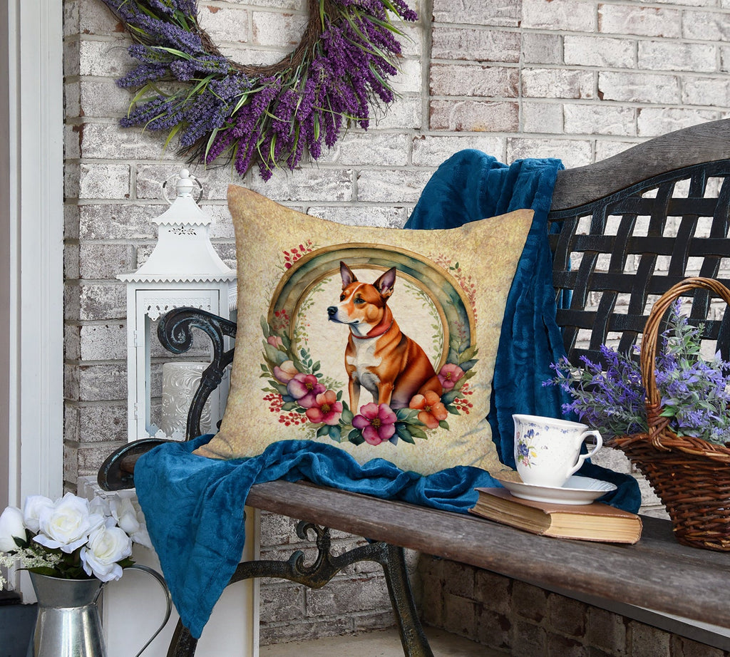 Basenji and Flowers Decorative Throw Pillow 18x18 Indoor Outdoor Accent Cushion, Fabric Cover with Insert for Sofa, Bed, Porch & Living Room