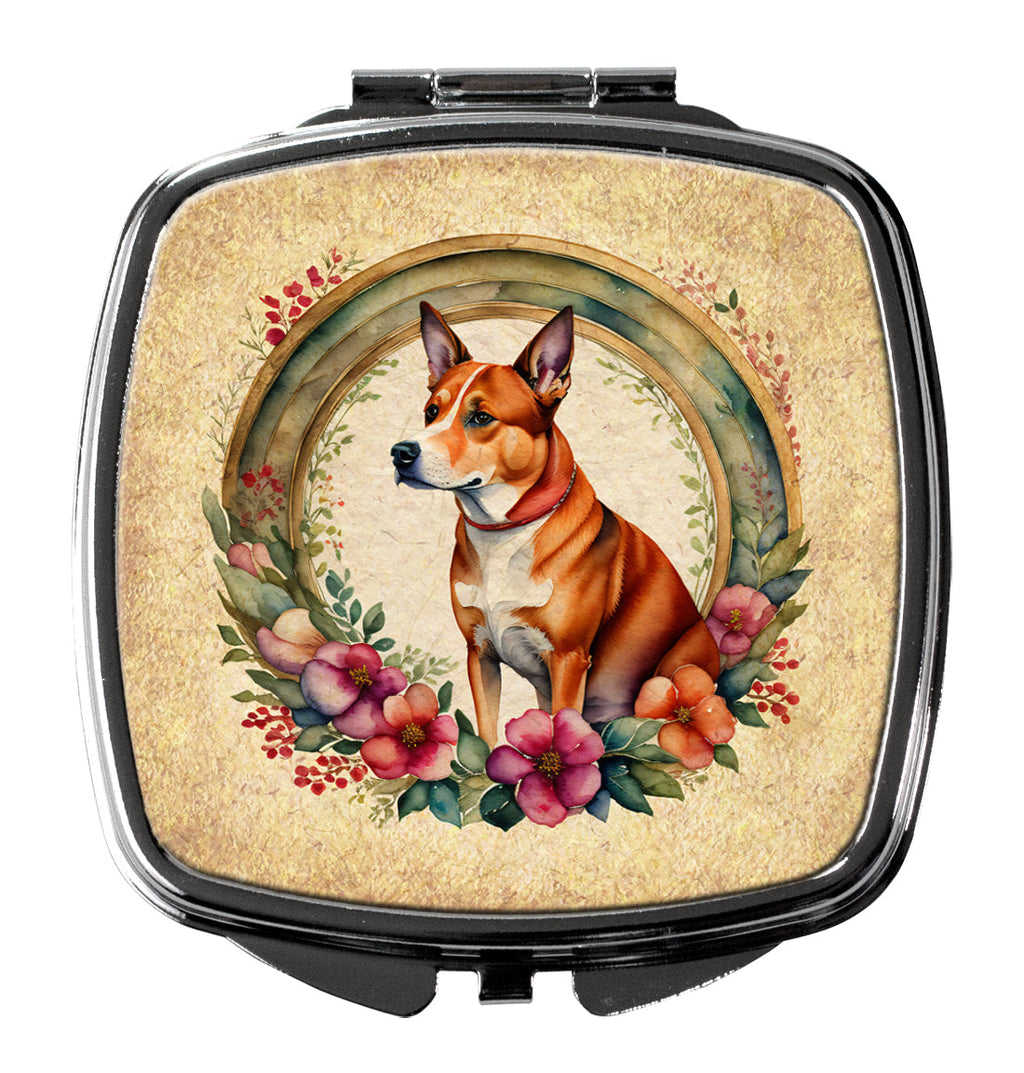 Basenji and Flowers Compact Mirror Decorative Travel Makeup Mirror for Women Girls Gifts Pocket Makeup Mirror Folding Handheld