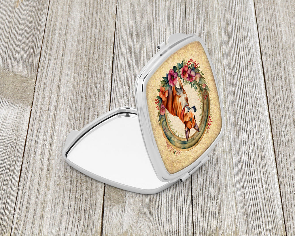 Basenji and Flowers Compact Mirror Decorative Travel Makeup Mirror for Women Girls Gifts Pocket Makeup Mirror Folding Handheld