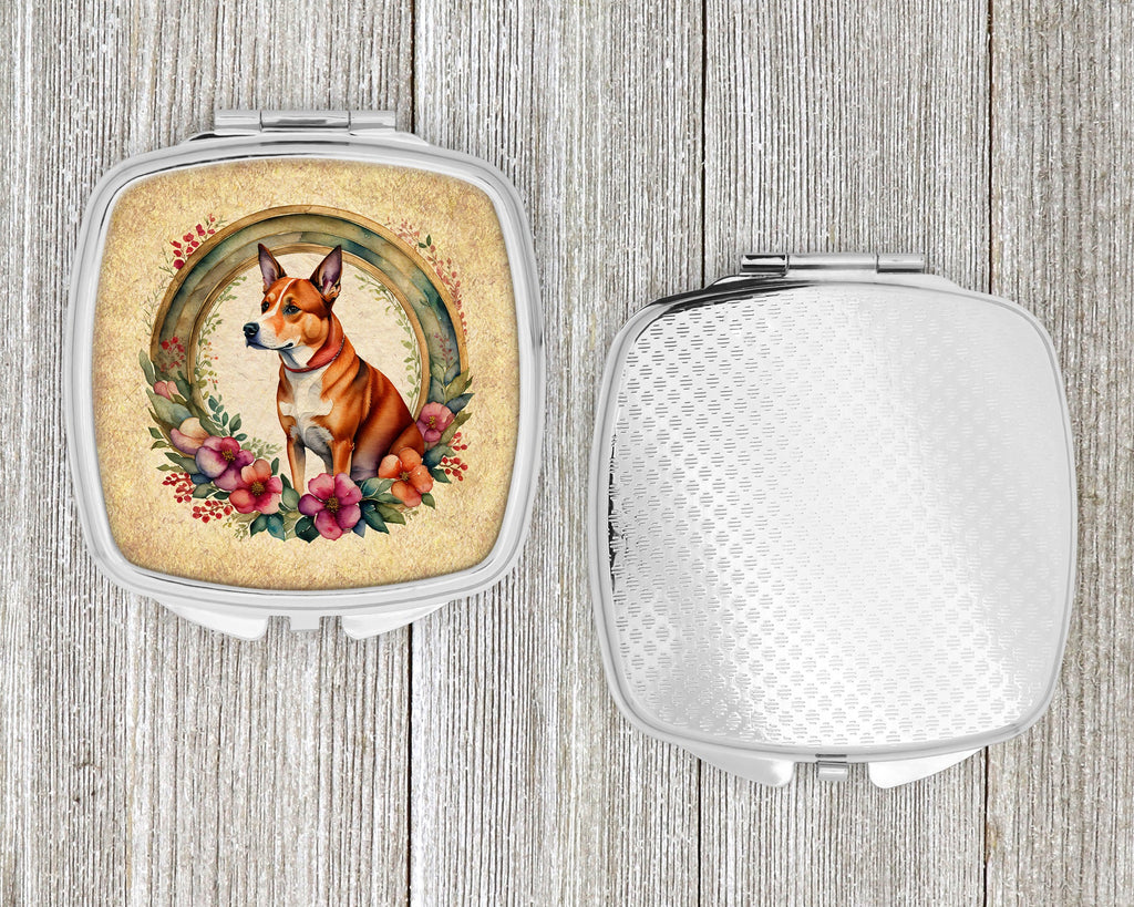 Basenji and Flowers Compact Mirror Decorative Travel Makeup Mirror for Women Girls Gifts Pocket Makeup Mirror Folding Handheld
