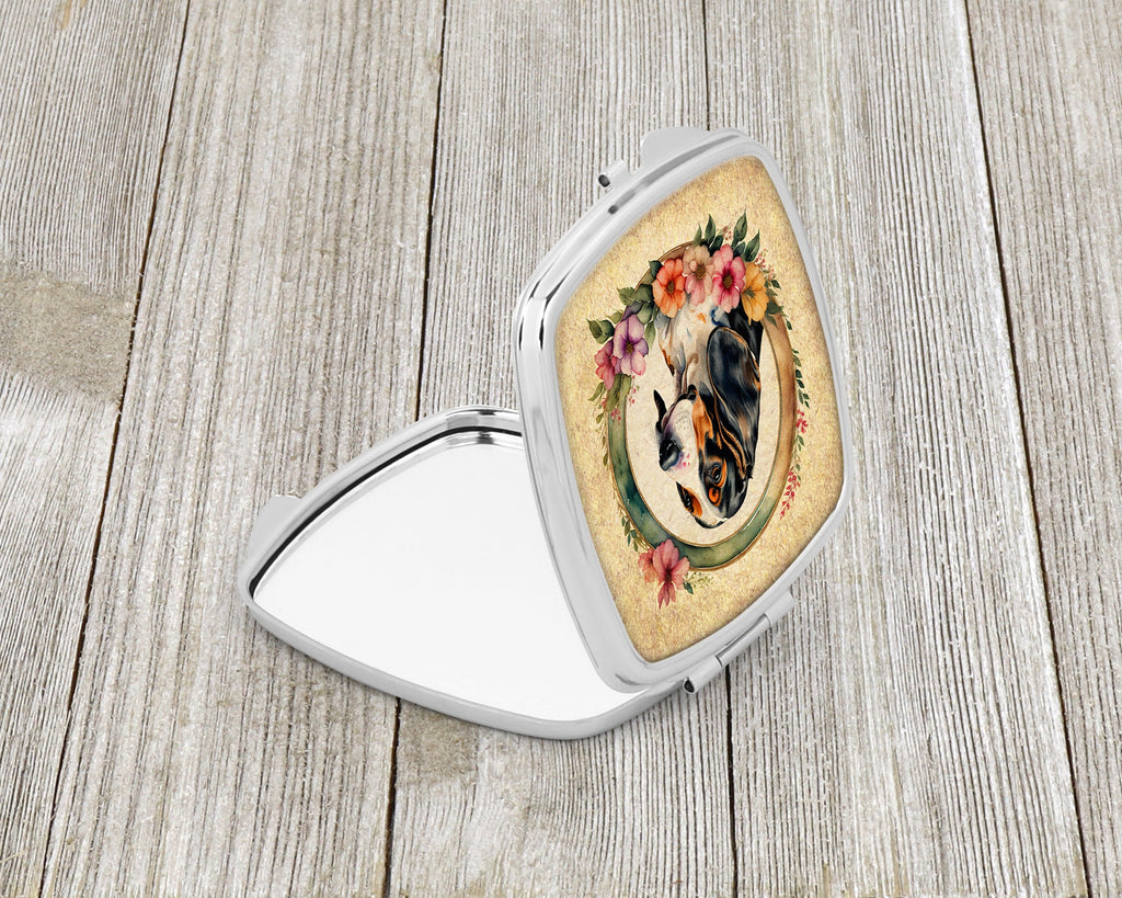 Basset Hound and Flowers Compact Mirror Decorative Travel Makeup Mirror for Women Girls Gifts Pocket Makeup Mirror Folding Handheld