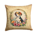 Beagle and Flowers Decorative Throw Pillow 14x14 Indoor Outdoor Accent Cushion, Fabric Cover with Insert for Sofa, Bed, Porch & Living Room