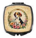 Beagle and Flowers Compact Mirror Decorative Travel Makeup Mirror for Women Girls Gifts Pocket Makeup Mirror Folding Handheld
