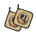 Bearded Collie and Flowers Pot Holder Set of 2 Heat Resistant Quilted Hot Pads 7.5 x 7.5 Inch, Insulated Kitchen Trivets for Cooking & Baking