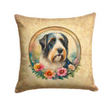 Bearded Collie and Flowers Decorative Throw Pillow 14x14 Indoor Outdoor Accent Cushion, Fabric Cover with Insert for Sofa, Bed, Porch & Living Room