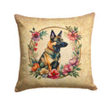 Belgian Malinois and Flowers Decorative Throw Pillow 14x14 Indoor Outdoor Accent Cushion, Fabric Cover with Insert for Sofa, Bed, Porch & Living Room