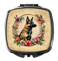Belgian Malinois and Flowers Compact Mirror Decorative Travel Makeup Mirror for Women Girls Gifts Pocket Makeup Mirror Folding Handheld