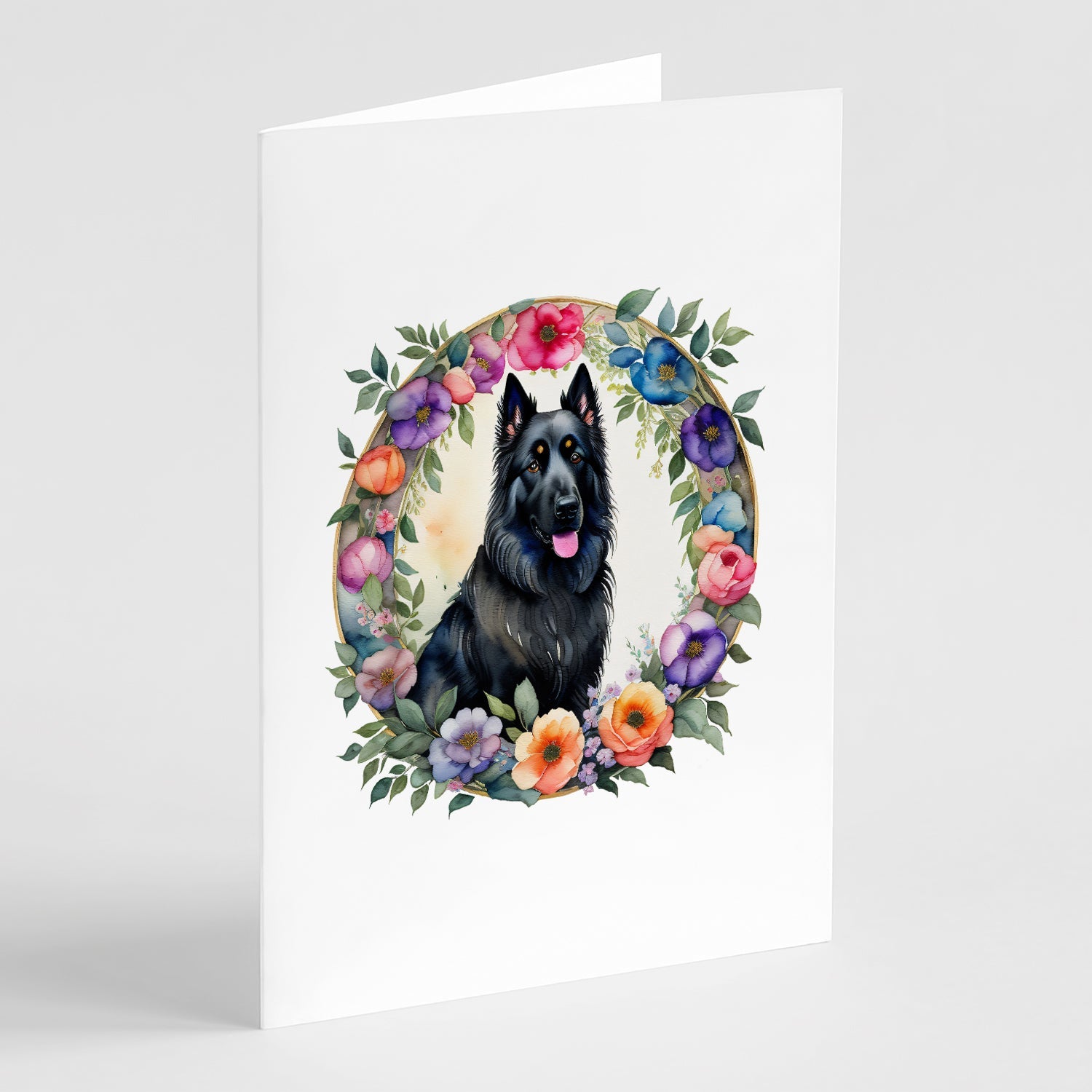 Belgian Sheepdog and Flowers Greeting Cards Pack of 8 Blank Cards with Envelopes Whimsical A7 Size 5x7