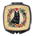 Belgian Sheepdog and Flowers Compact Mirror Decorative Travel Makeup Mirror for Women Girls Gifts Pocket Makeup Mirror Folding Handheld