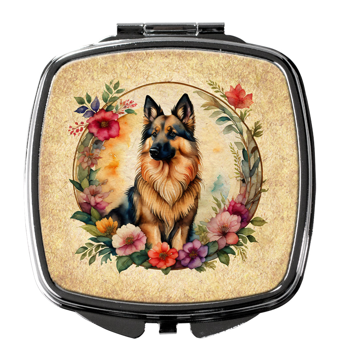 Belgian Tervuren and Flowers Compact Mirror Decorative Travel Makeup Mirror for Women Girls Gifts Pocket Makeup Mirror Folding Handheld