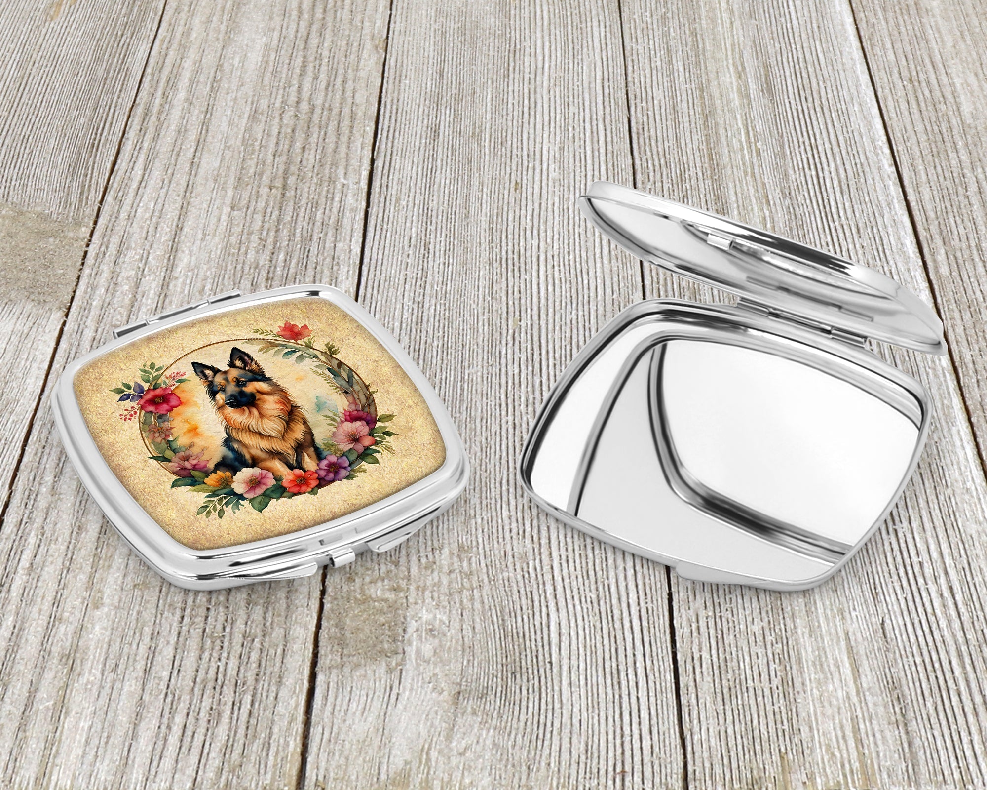 Belgian Tervuren and Flowers Compact Mirror Decorative Travel Makeup Mirror for Women Girls Gifts Pocket Makeup Mirror Folding Handheld