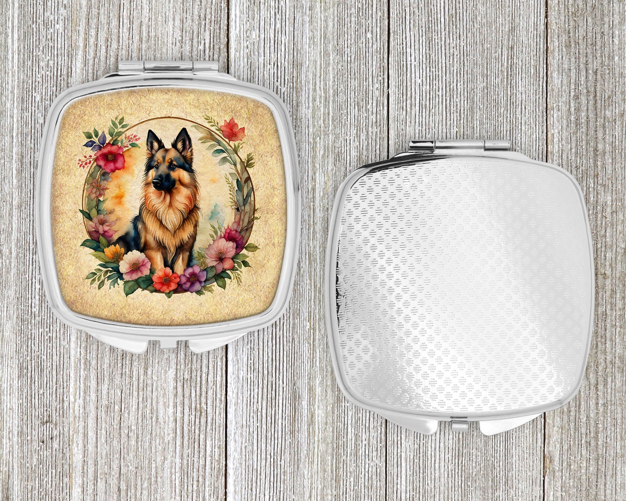 Belgian Tervuren and Flowers Compact Mirror Decorative Travel Makeup Mirror for Women Girls Gifts Pocket Makeup Mirror Folding Handheld