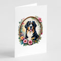 Bernese Mountain Dog and Flowers Greeting Cards Pack of 8 Blank Cards with Envelopes Whimsical A7 Size 5x7