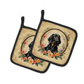 Black and Tan Coonhound and Flowers Pot Holder Set of 2 Heat Resistant Quilted Hot Pads 7.5 x 7.5 Inch, Insulated Kitchen Trivets for Cooking & Baking