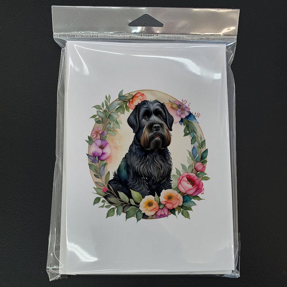 Black Russian Terrier and Flowers Greeting Cards Pack of 8 Blank Cards with Envelopes Whimsical A7 Size 5x7