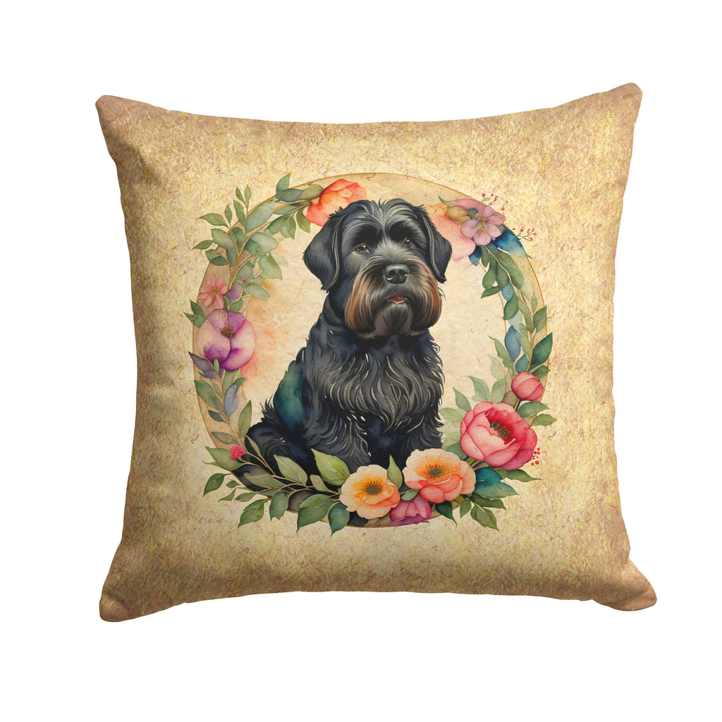 Black Russian Terrier and Flowers Decorative Throw Pillow 18x18 Indoor Outdoor Accent Cushion, Fabric Cover with Insert for Sofa, Bed, Porch & Living Room