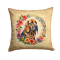 Bloodhound and Flowers Decorative Throw Pillow 18x18 Indoor Outdoor Accent Cushion, Fabric Cover with Insert for Sofa, Bed, Porch & Living Room