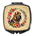 Bloodhound and Flowers Compact Mirror Decorative Travel Makeup Mirror for Women Girls Gifts Pocket Makeup Mirror Folding Handheld
