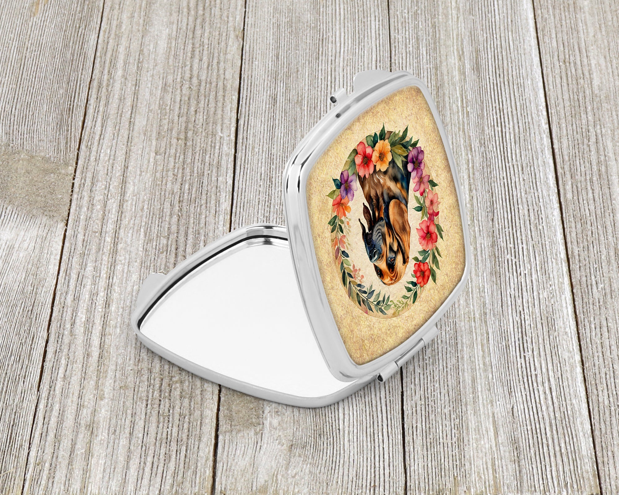 Bloodhound and Flowers Compact Mirror Decorative Travel Makeup Mirror for Women Girls Gifts Pocket Makeup Mirror Folding Handheld