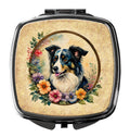 Border Collie and Flowers Compact Mirror Decorative Travel Makeup Mirror for Women Girls Gifts Pocket Makeup Mirror Folding Handheld