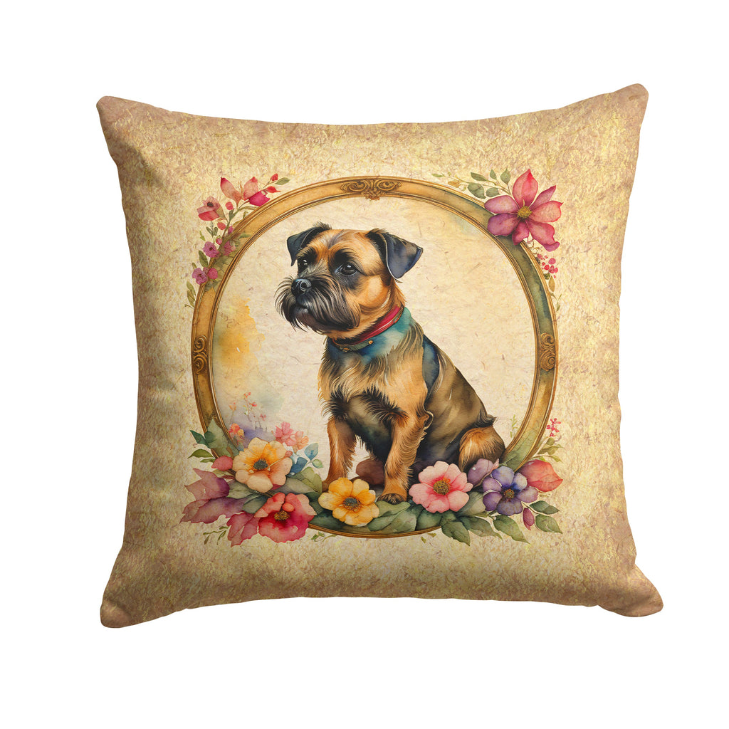 Border Terrier and Flowers Decorative Throw Pillow 18x18 Indoor Outdoor Accent Cushion, Fabric Cover with Insert for Sofa, Bed, Porch & Living Room