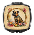 Border Terrier and Flowers Compact Mirror Decorative Travel Makeup Mirror for Women Girls Gifts Pocket Makeup Mirror Folding Handheld