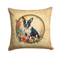 Boston Terrier and Flowers Decorative Throw Pillow 14x14 Indoor Outdoor Accent Cushion, Fabric Cover with Insert for Sofa, Bed, Porch & Living Room