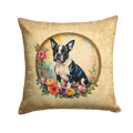 Boston Terrier and Flowers Decorative Throw Pillow 18x18 Indoor Outdoor Accent Cushion, Fabric Cover with Insert for Sofa, Bed, Porch & Living Room