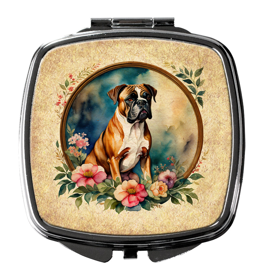 Boxer and Flowers Compact Mirror Decorative Travel Makeup Mirror for Women Girls Gifts Pocket Makeup Mirror Folding Handheld