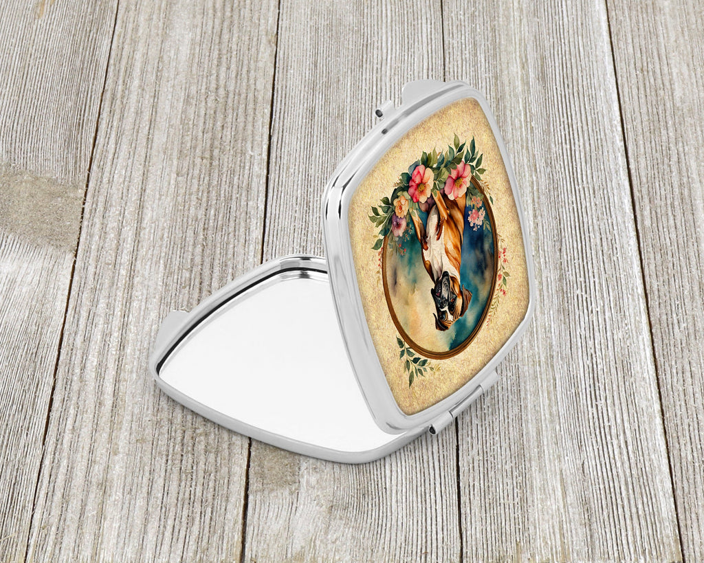Boxer and Flowers Compact Mirror Decorative Travel Makeup Mirror for Women Girls Gifts Pocket Makeup Mirror Folding Handheld