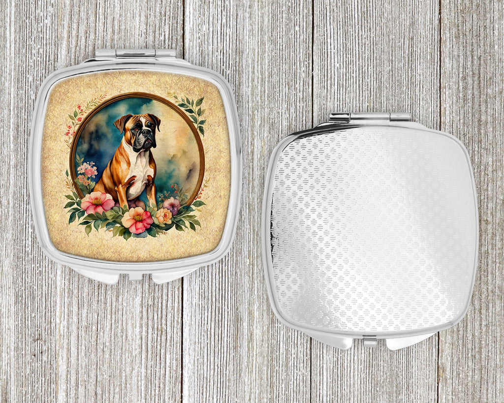 Boxer and Flowers Compact Mirror Decorative Travel Makeup Mirror for Women Girls Gifts Pocket Makeup Mirror Folding Handheld