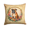 Boxer and Flowers Decorative Throw Pillow 14x14 Indoor Outdoor Accent Cushion, Fabric Cover with Insert for Sofa, Bed, Porch & Living Room