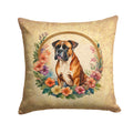 Boxer and Flowers Decorative Throw Pillow 18x18 Indoor Outdoor Accent Cushion, Fabric Cover with Insert for Sofa, Bed, Porch & Living Room