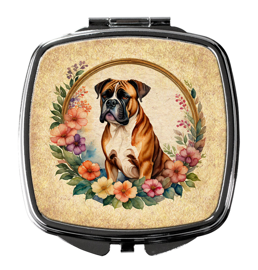 Boxer and Flowers Compact Mirror Decorative Travel Makeup Mirror for Women Girls Gifts Pocket Makeup Mirror Folding Handheld