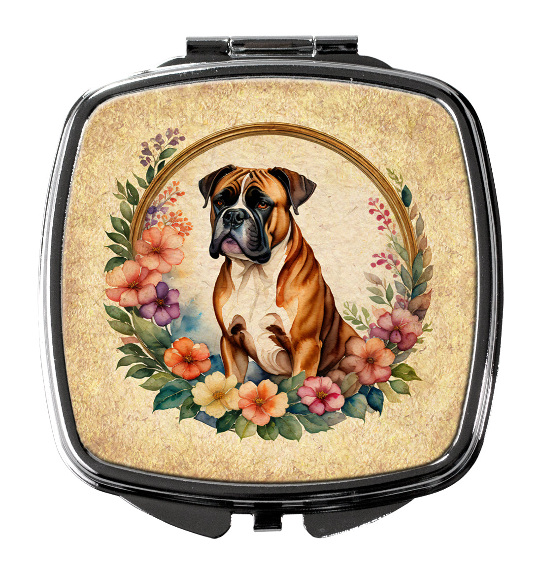 Boxer and Flowers Compact Mirror Decorative Travel Makeup Mirror for Women Girls Gifts Pocket Makeup Mirror Folding Handheld