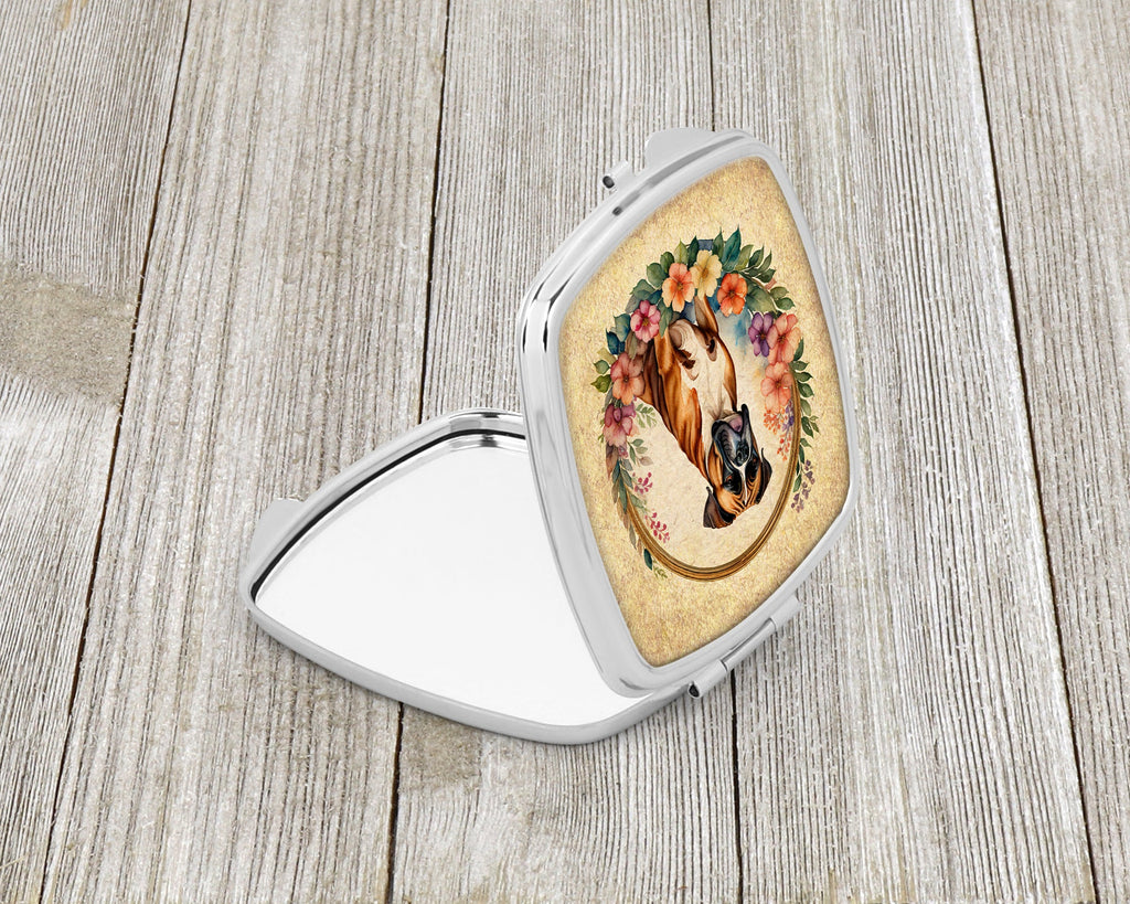 Boxer and Flowers Compact Mirror Decorative Travel Makeup Mirror for Women Girls Gifts Pocket Makeup Mirror Folding Handheld