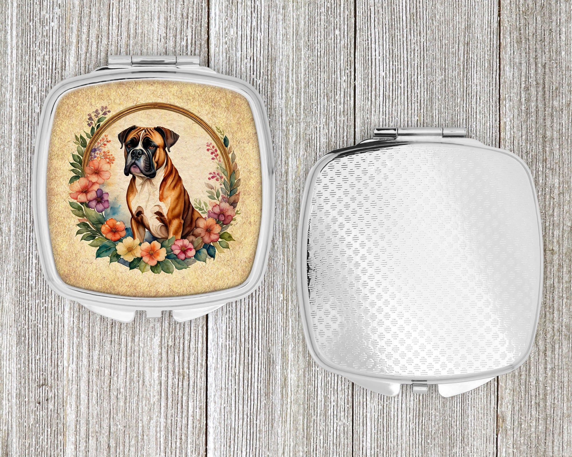Boxer and Flowers Compact Mirror Decorative Travel Makeup Mirror for Women Girls Gifts Pocket Makeup Mirror Folding Handheld