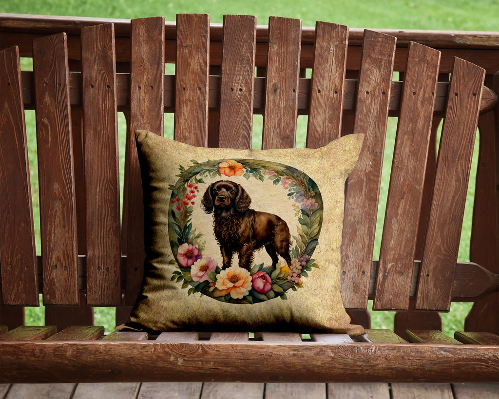 Boykin Spaniel and Flowers Decorative Throw Pillow 14x14 Indoor Outdoor Accent Cushion, Fabric Cover with Insert for Sofa, Bed, Porch & Living Room