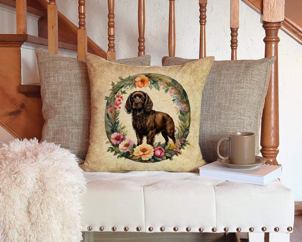 Boykin Spaniel and Flowers Decorative Throw Pillow 14x14 Indoor Outdoor Accent Cushion, Fabric Cover with Insert for Sofa, Bed, Porch & Living Room