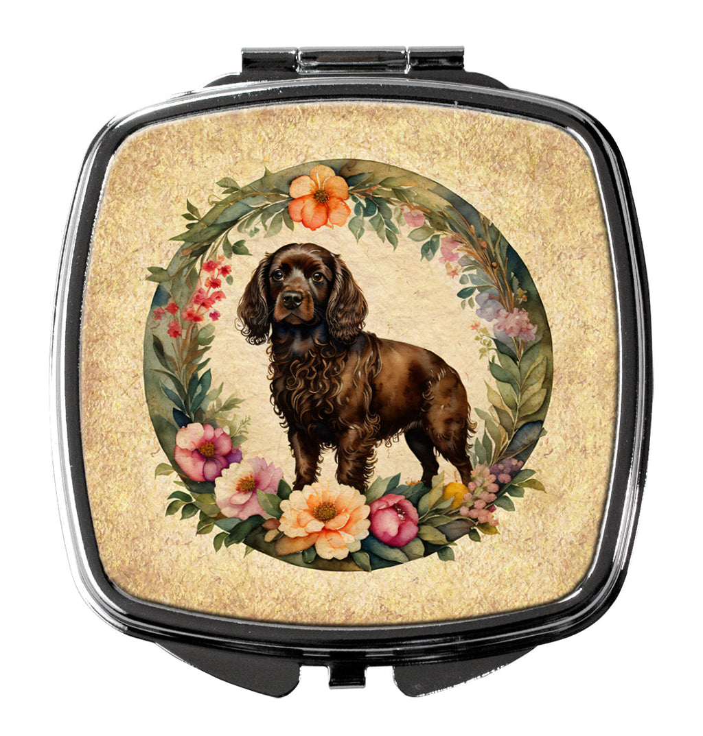 Boykin Spaniel and Flowers Compact Mirror Decorative Travel Makeup Mirror for Women Girls Gifts Pocket Makeup Mirror Folding Handheld