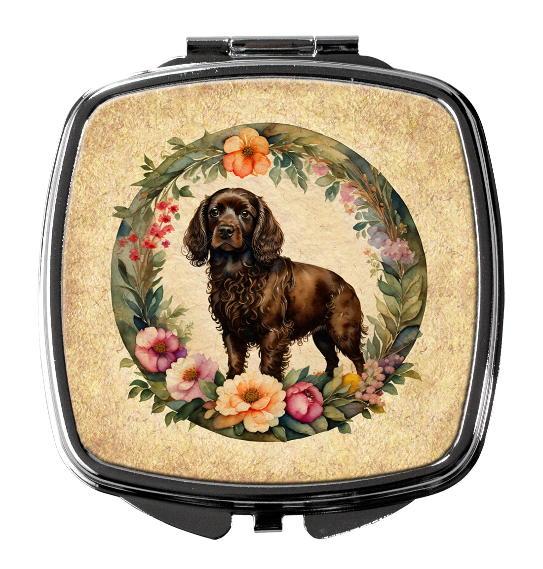 Boykin Spaniel and Flowers Compact Mirror Decorative Travel Makeup Mirror for Women Girls Gifts Pocket Makeup Mirror Folding Handheld