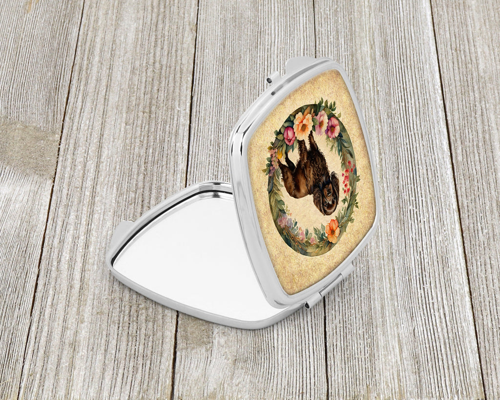 Boykin Spaniel and Flowers Compact Mirror Decorative Travel Makeup Mirror for Women Girls Gifts Pocket Makeup Mirror Folding Handheld
