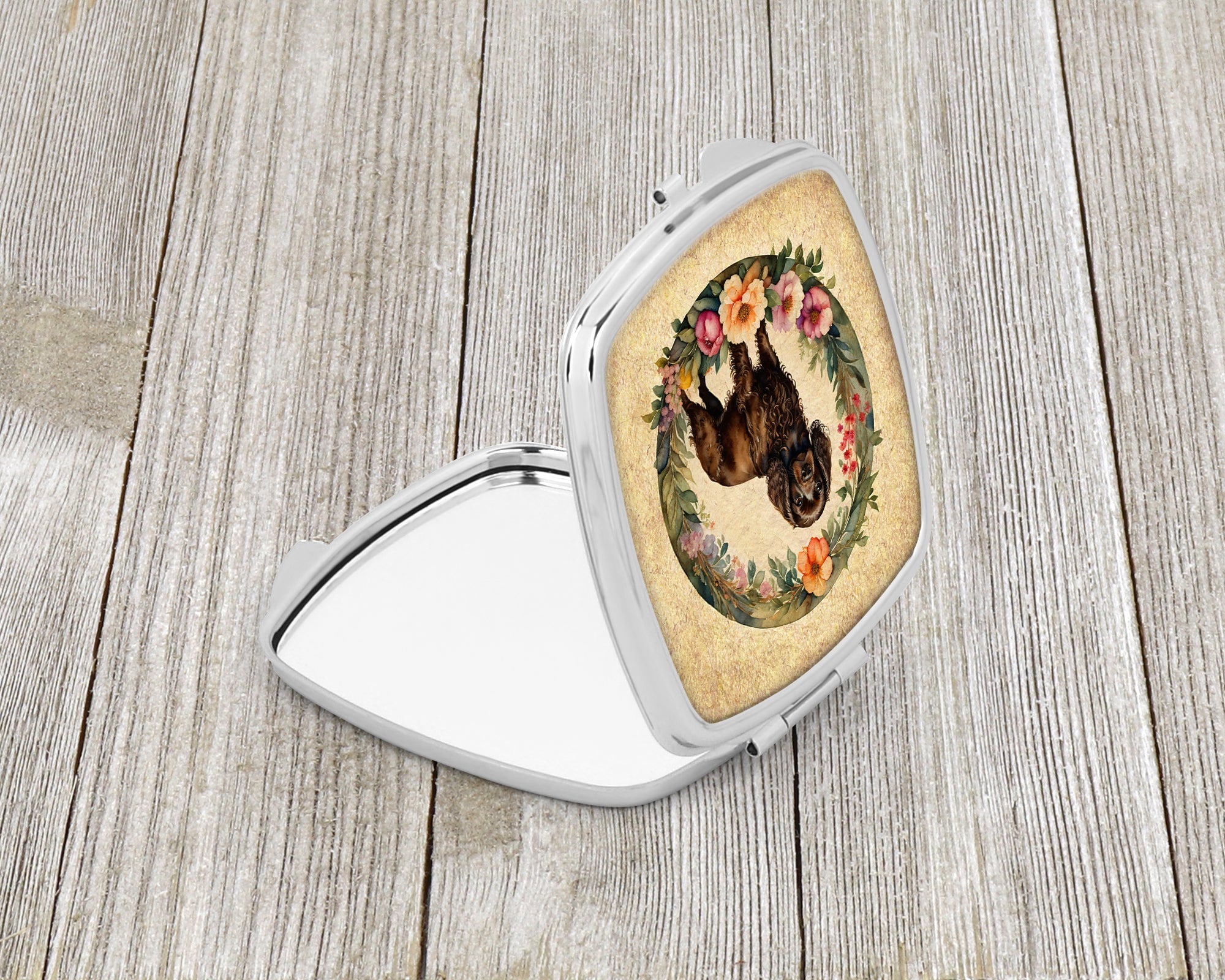 Boykin Spaniel and Flowers Compact Mirror Decorative Travel Makeup Mirror for Women Girls Gifts Pocket Makeup Mirror Folding Handheld