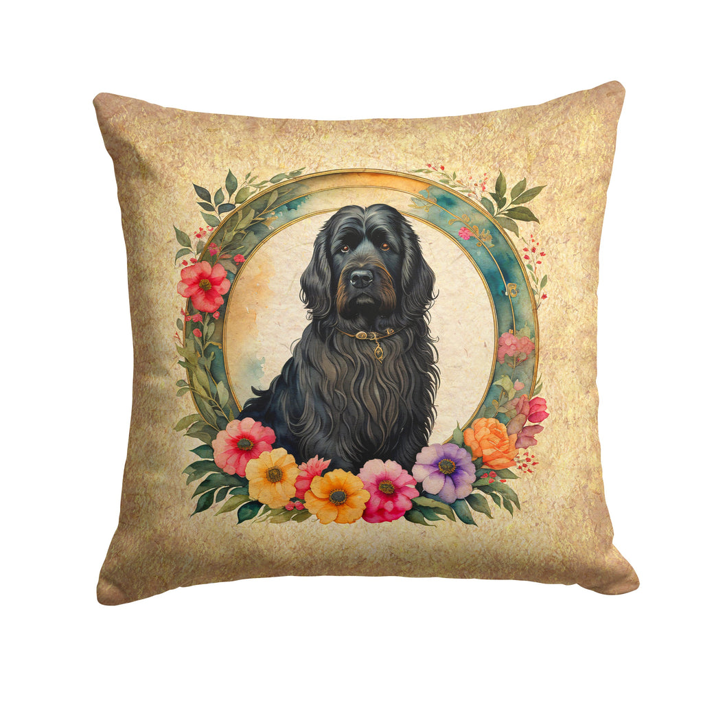 Briard and Flowers Decorative Throw Pillow 14x14 Indoor Outdoor Accent Cushion, Fabric Cover with Insert for Sofa, Bed, Porch & Living Room