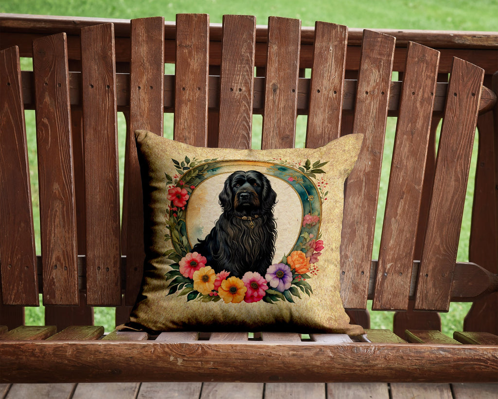 Briard and Flowers Decorative Throw Pillow 14x14 Indoor Outdoor Accent Cushion, Fabric Cover with Insert for Sofa, Bed, Porch & Living Room