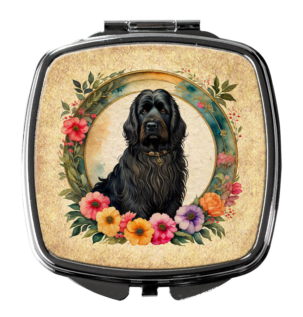 Briard and Flowers Compact Mirror Decorative Travel Makeup Mirror for Women Girls Gifts Pocket Makeup Mirror Folding Handheld