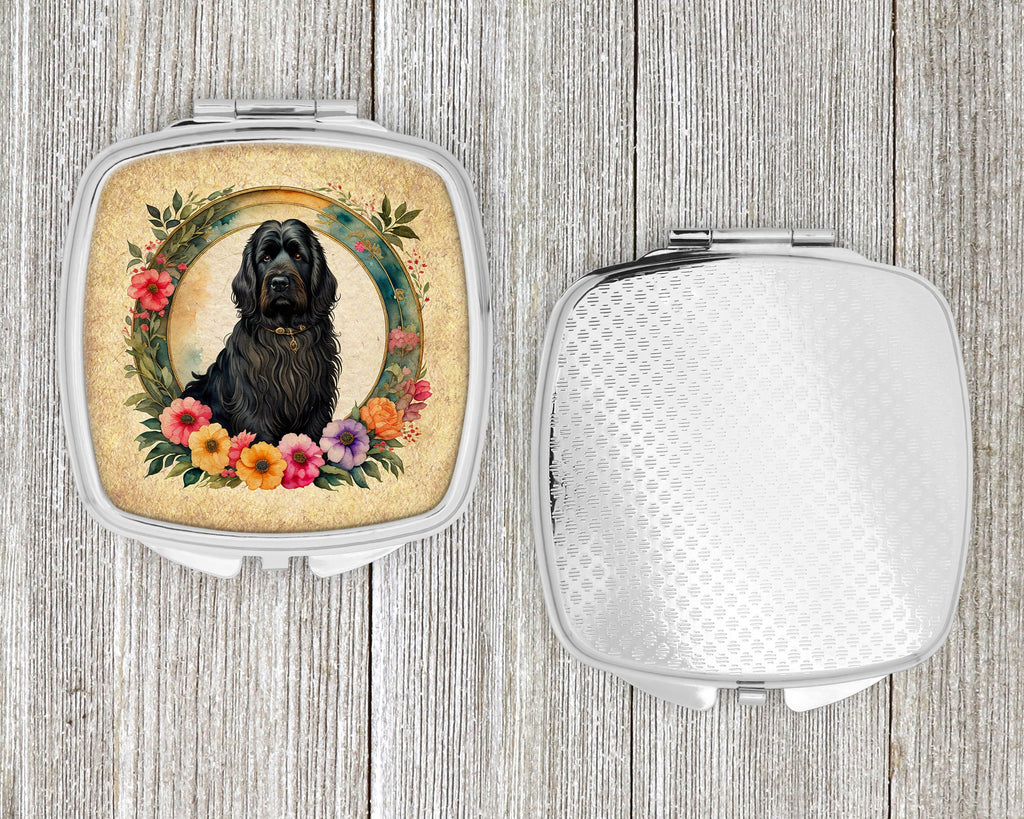 Briard and Flowers Compact Mirror Decorative Travel Makeup Mirror for Women Girls Gifts Pocket Makeup Mirror Folding Handheld