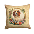 Brittany Spaniel and Flowers Decorative Throw Pillow 14x14 Indoor Outdoor Accent Cushion, Fabric Cover with Insert for Sofa, Bed, Porch & Living Room