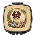 Brittany Spaniel and Flowers Compact Mirror Decorative Travel Makeup Mirror for Women Girls Gifts Pocket Makeup Mirror Folding Handheld